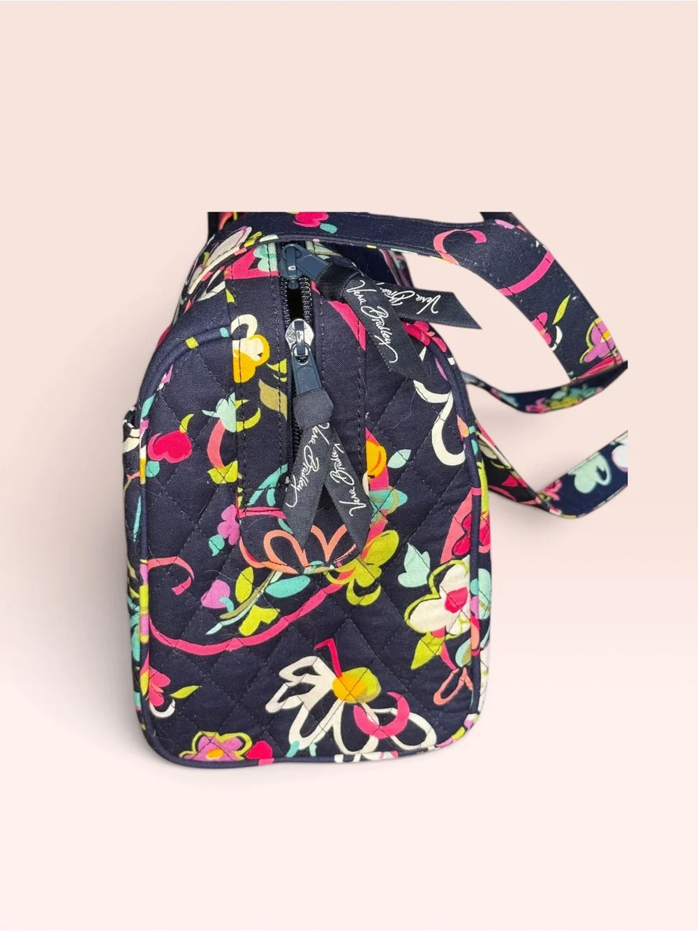 Vera Bradley Navy Quilted Ribbons Medium Handbag Retired